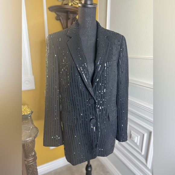 Black Sequin Pinstripe Blazer - Picture 4 of 17